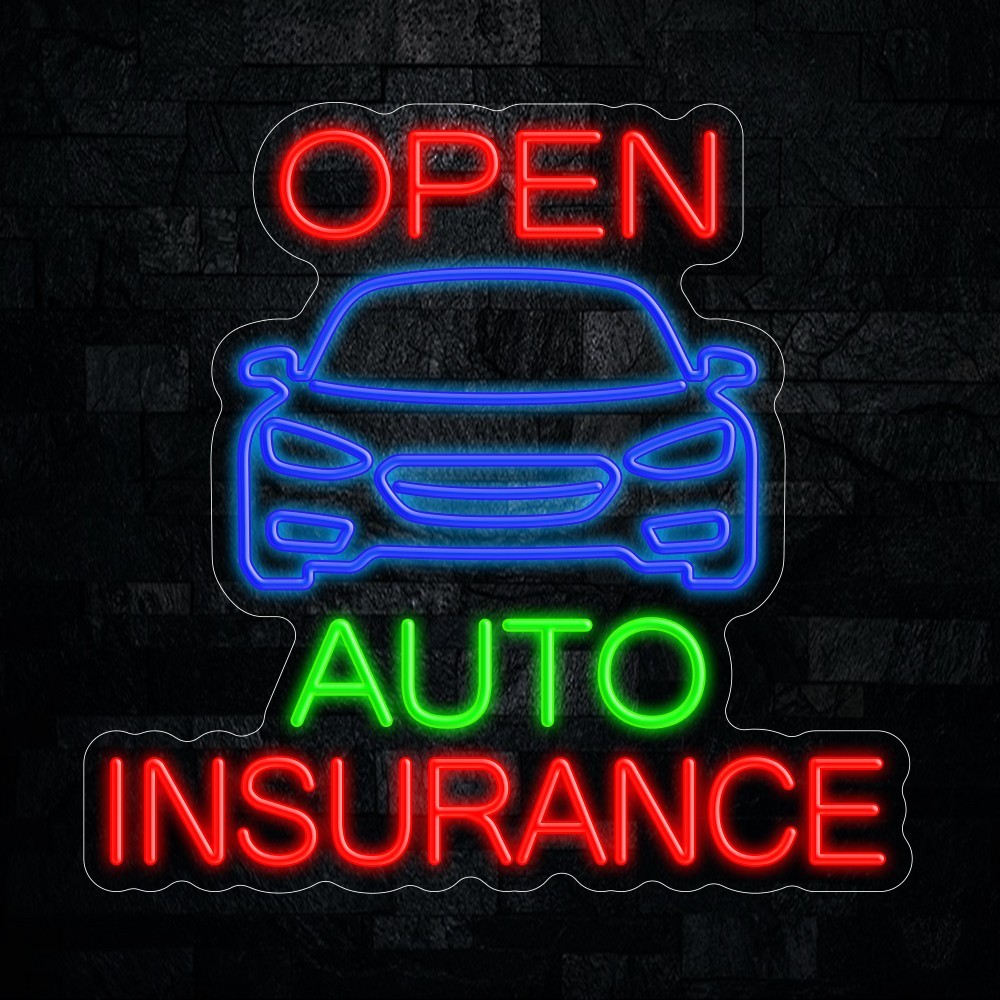 Auto Insurance OPEN LED Neon Sign 22&Prime;L x 21&Prime;H #25167