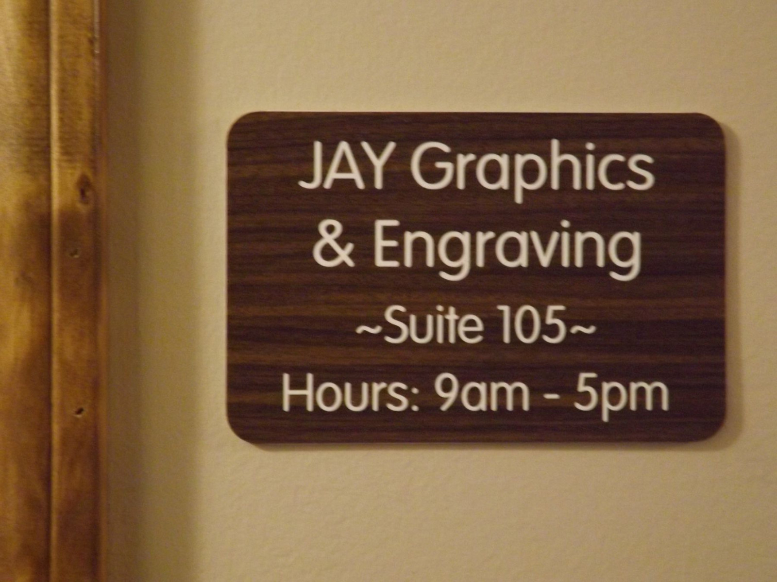 Custom Engraved Walnut 4×6 Office Suite Sign | Small Business Wall Door Plaque