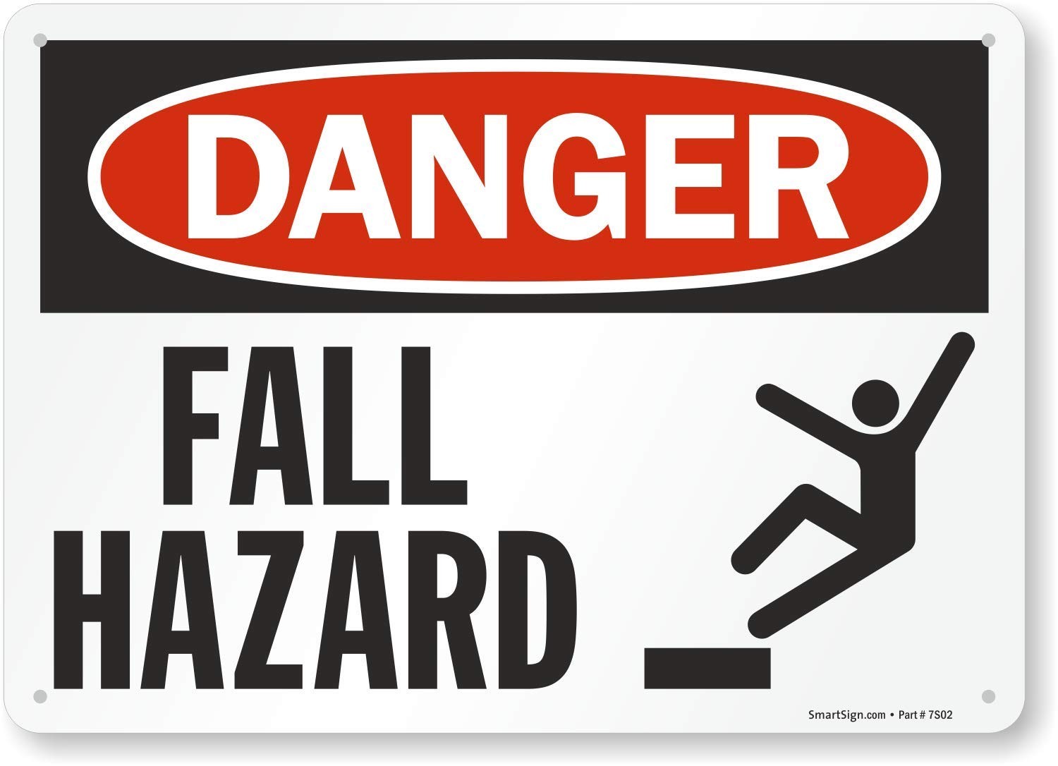 Danger Fall Hazard Sign, 10 x 14 Inch, Aluminum, Black, Red, White, Safety, OSHA