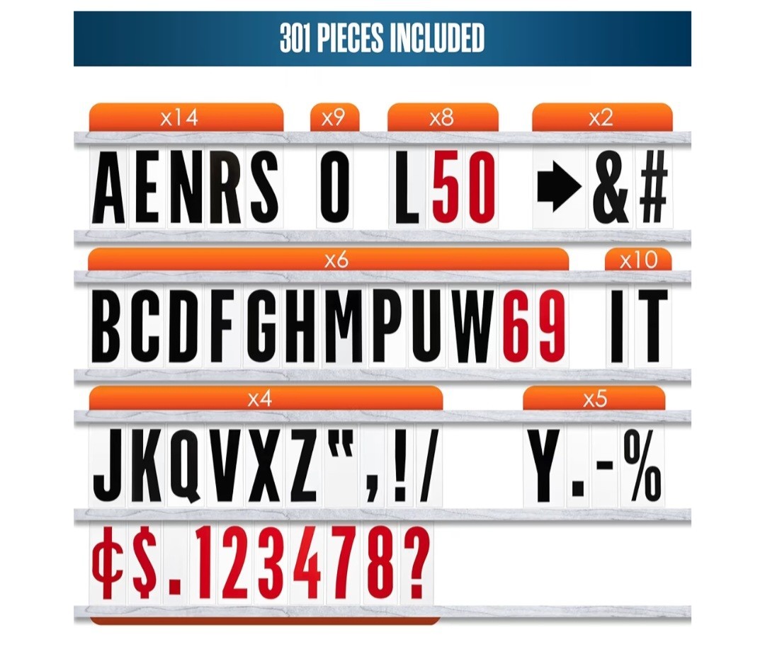 Houseables 8&Prime; Plastic Outdoor Readerboard Marquee Sign Letters ON 9&Prime; 301 Count