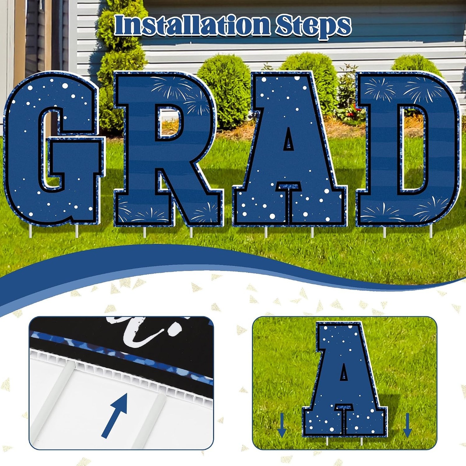 Graduation Yard Signs 2026 Set of 20 Blue Congrats Grad Lawn Stakes Outdoor