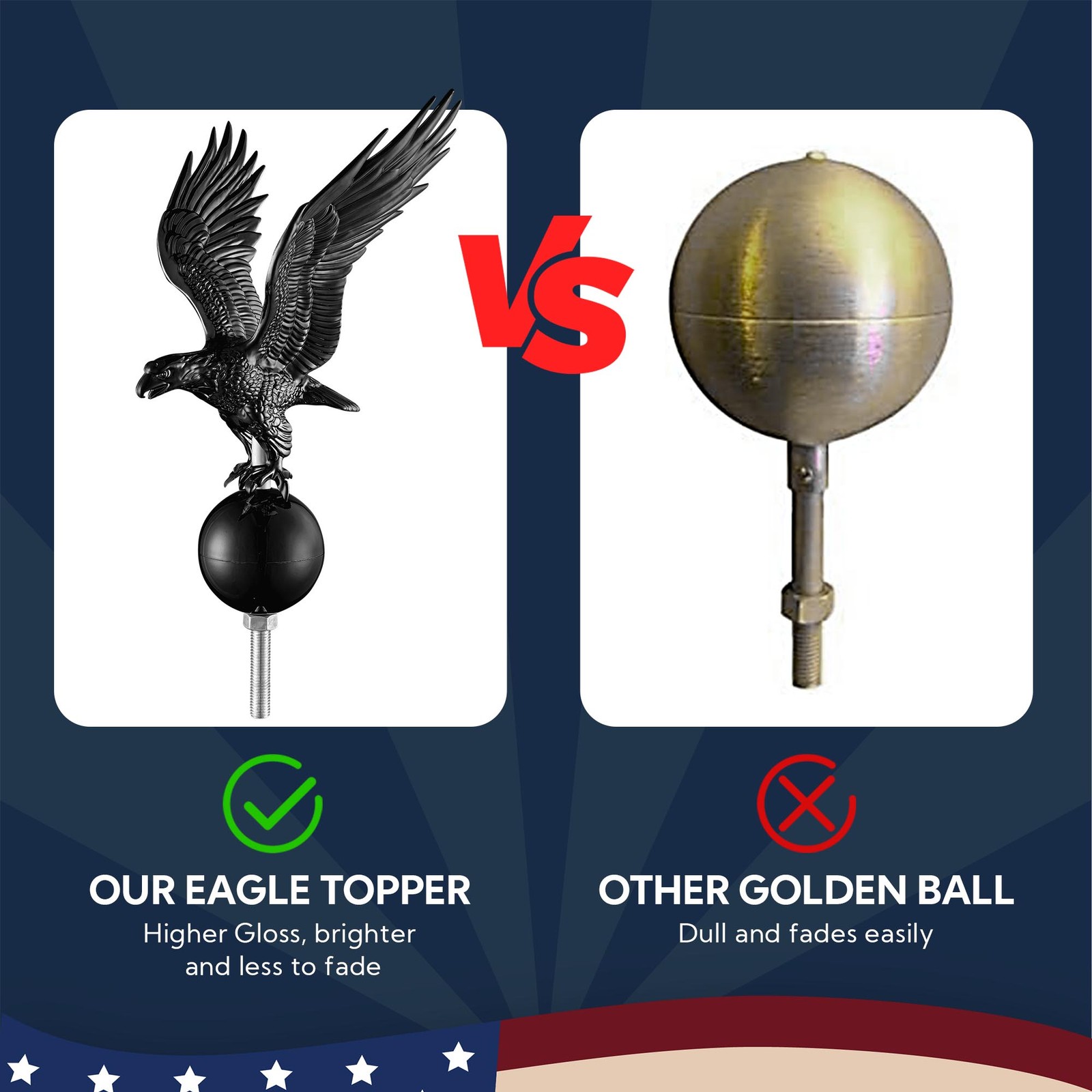 Yescom EZ GO 20&prime; Telescopic Flag Pole Kit Solar Light US Flag Eagle Topper Black