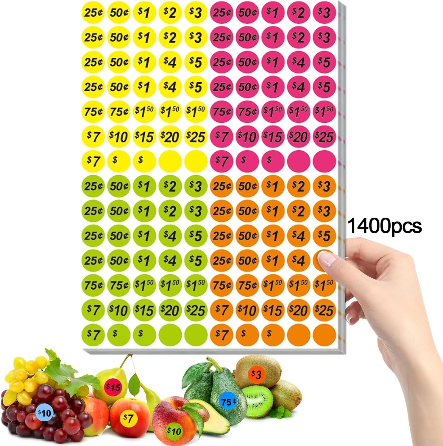 4 Colours Price Dot Stickers, 1400 Count – Ideal for Flea Markets & Sales