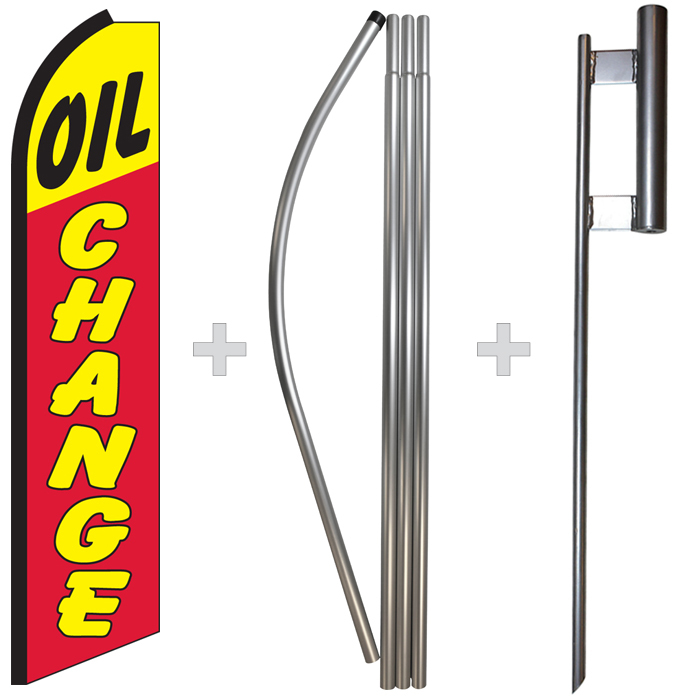 Oil Change 15&prime; Tall Swooper Flag & Pole Kit Feather Super Bow Banner