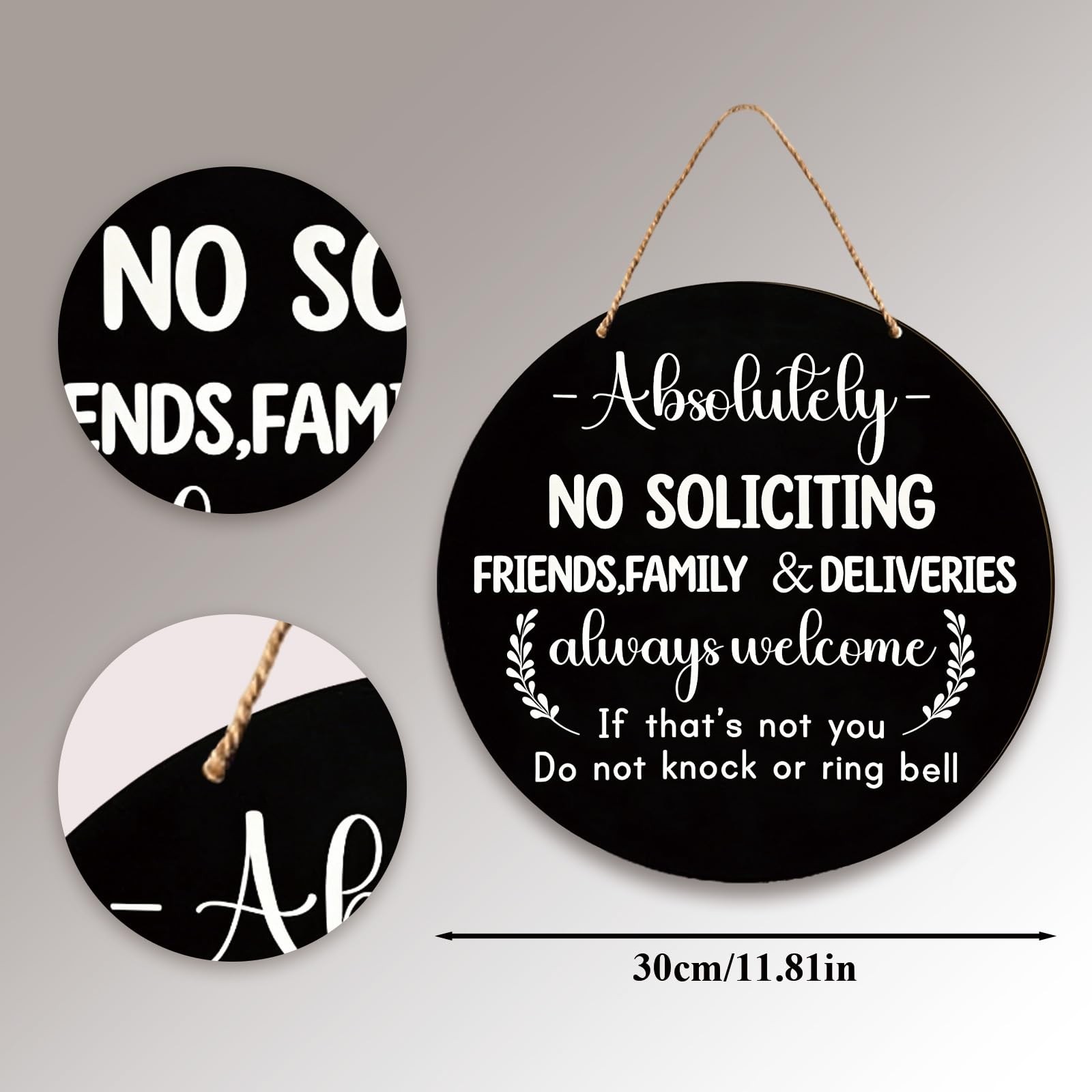 Wooden Sign for Front Door – No Soliciting, Don&rsquo;t Knock or Ring Black