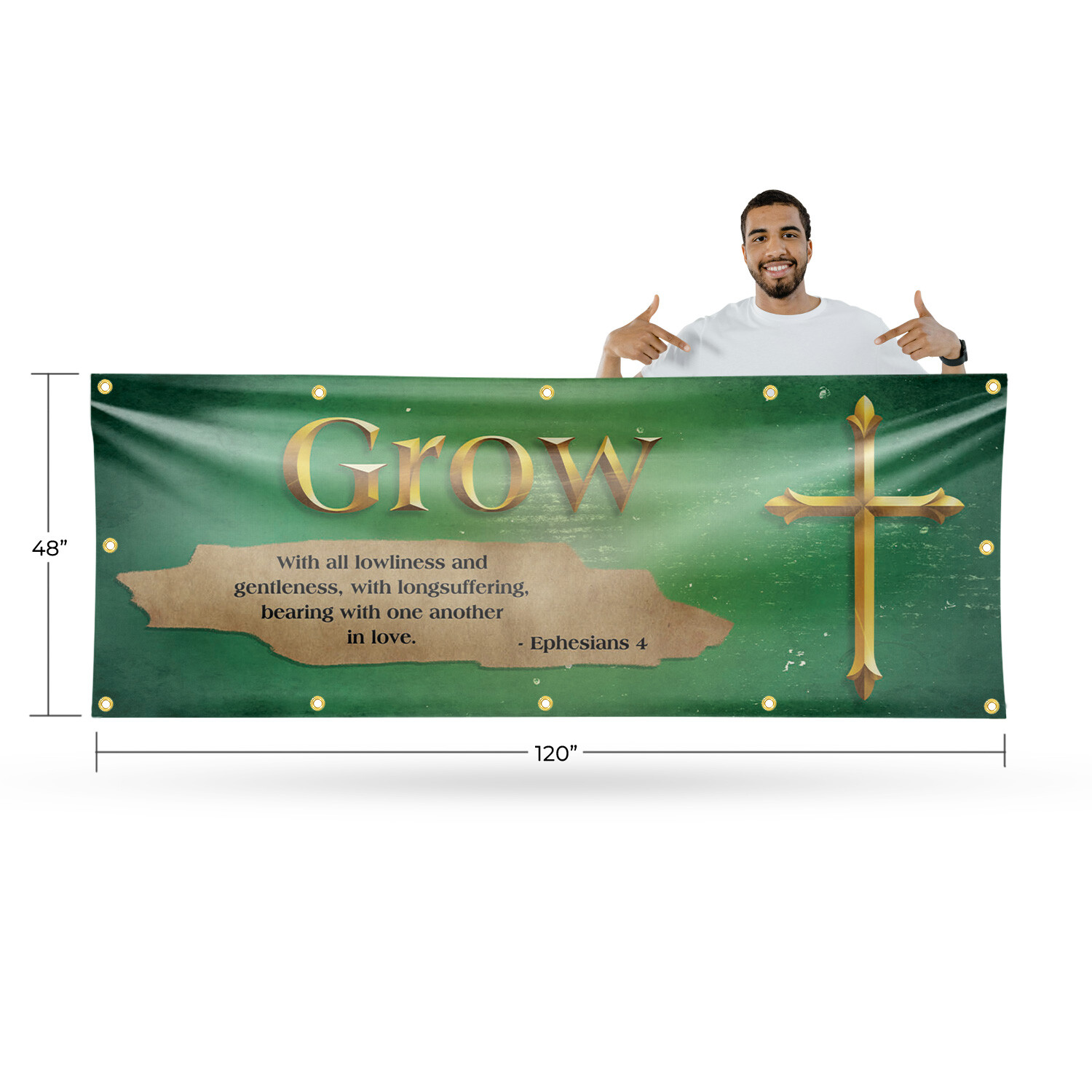 Jesus Grow 13 oz Vinyl Banner Sign with Metal Grommets Heavy-Duty Single-Sided