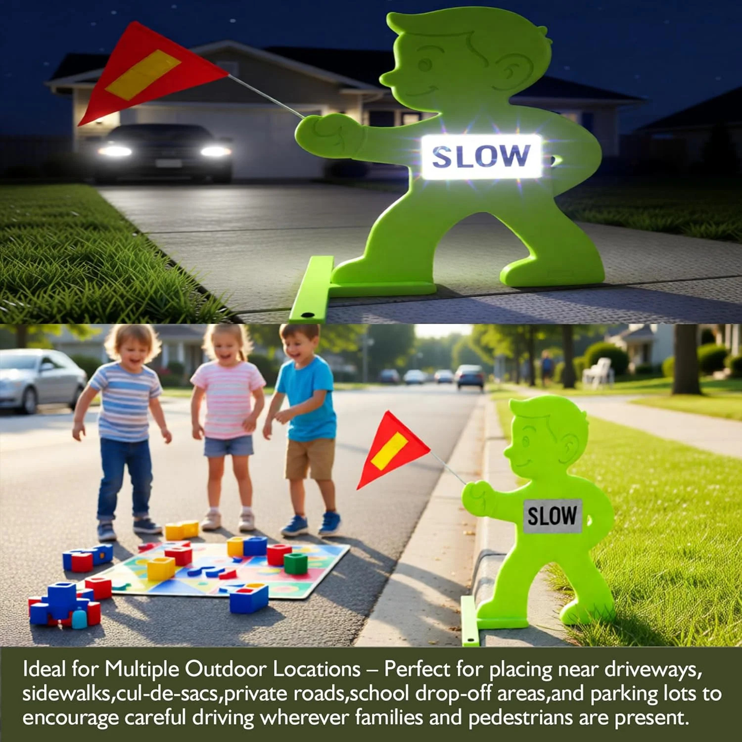 Outdoor Child Safety Sign – Kid Alert Street Safety Sign – 31 Inch Green Caution