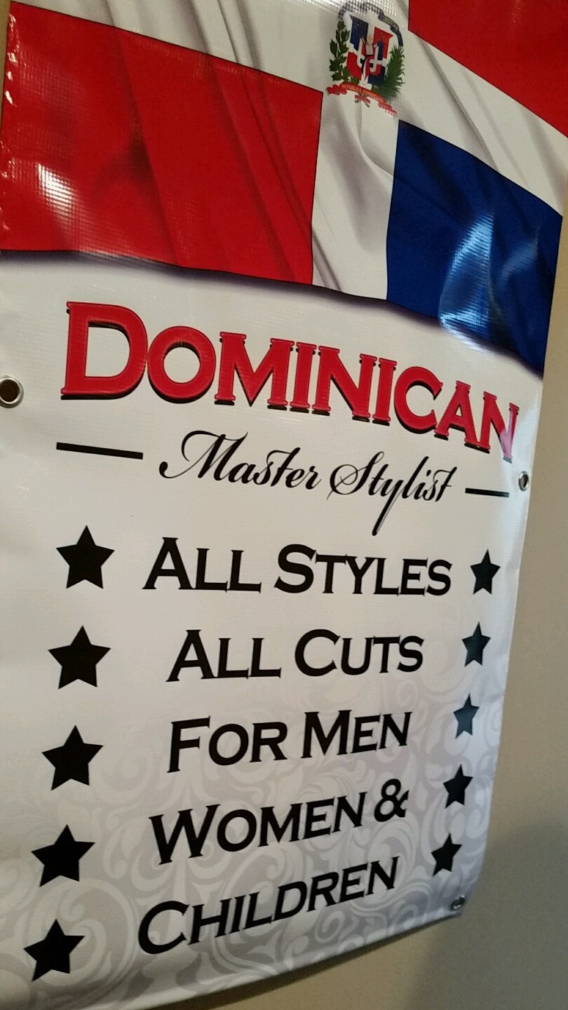 DOMINICAN MASTER STYLIST Banner Open Sign Beauty Barber Shop Boutique Display