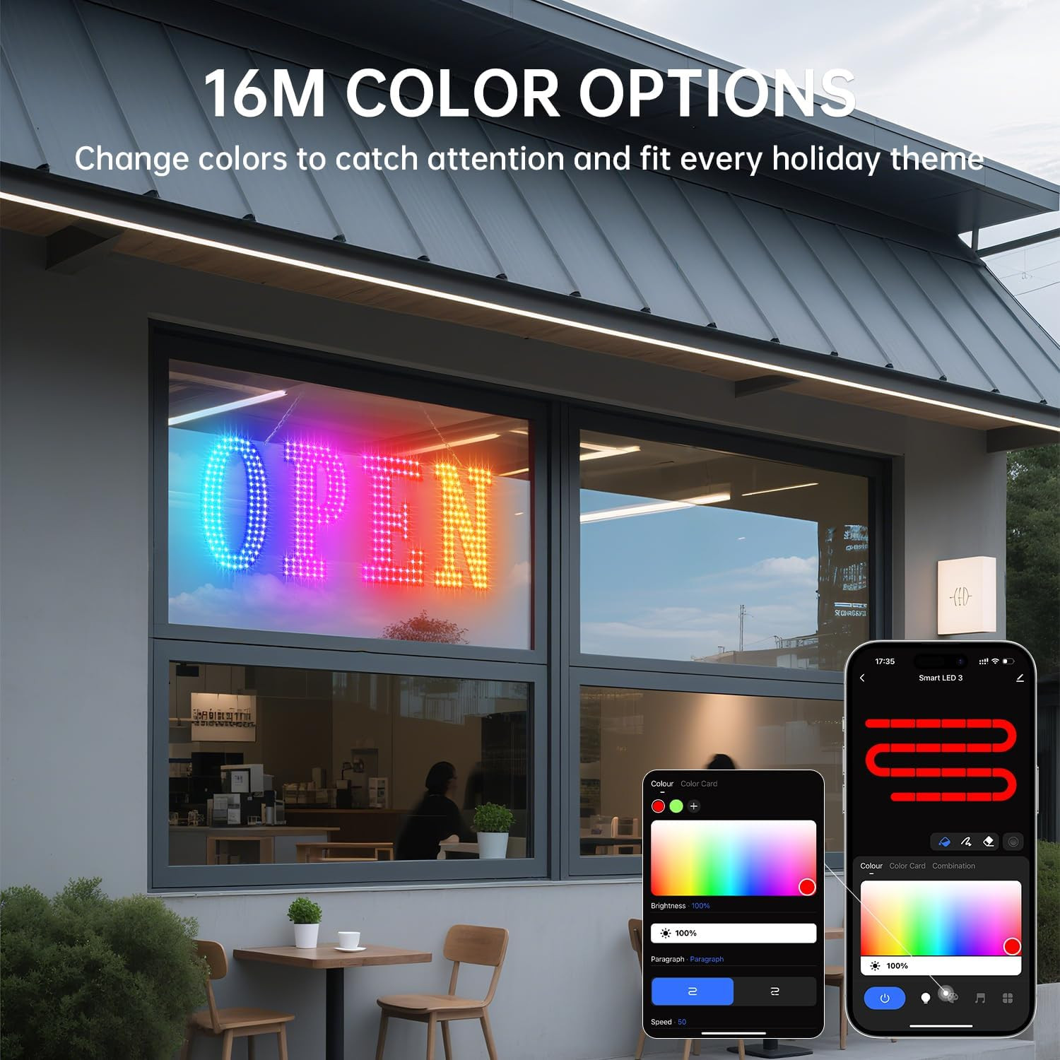 Large LED Open Sign with Remote & App Control for Stores & Cafes