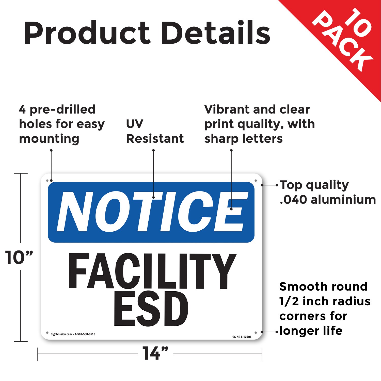 Facility ESD OSHA Notice Sign Metal, Plastic, Or Decal – 5 or 10 Pack