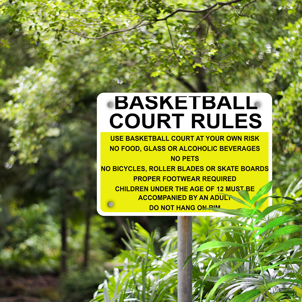 Horizontal Metal Sign Basketball Court Rules at Your Own Risk No Food Glass