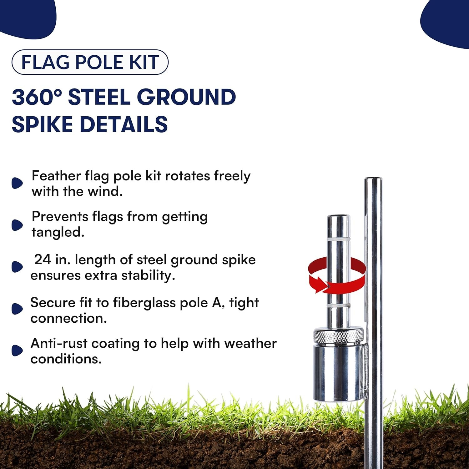 Durable 100% Fiberglass Feather Flag Pole Kit – 15ft Tall for Business Displays