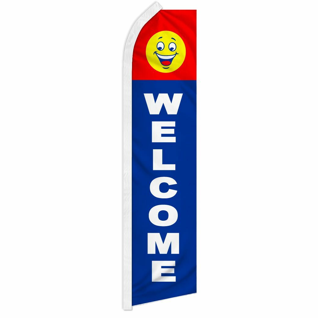 « WELCOME » advertising super flag swooper banner business sign happy face open