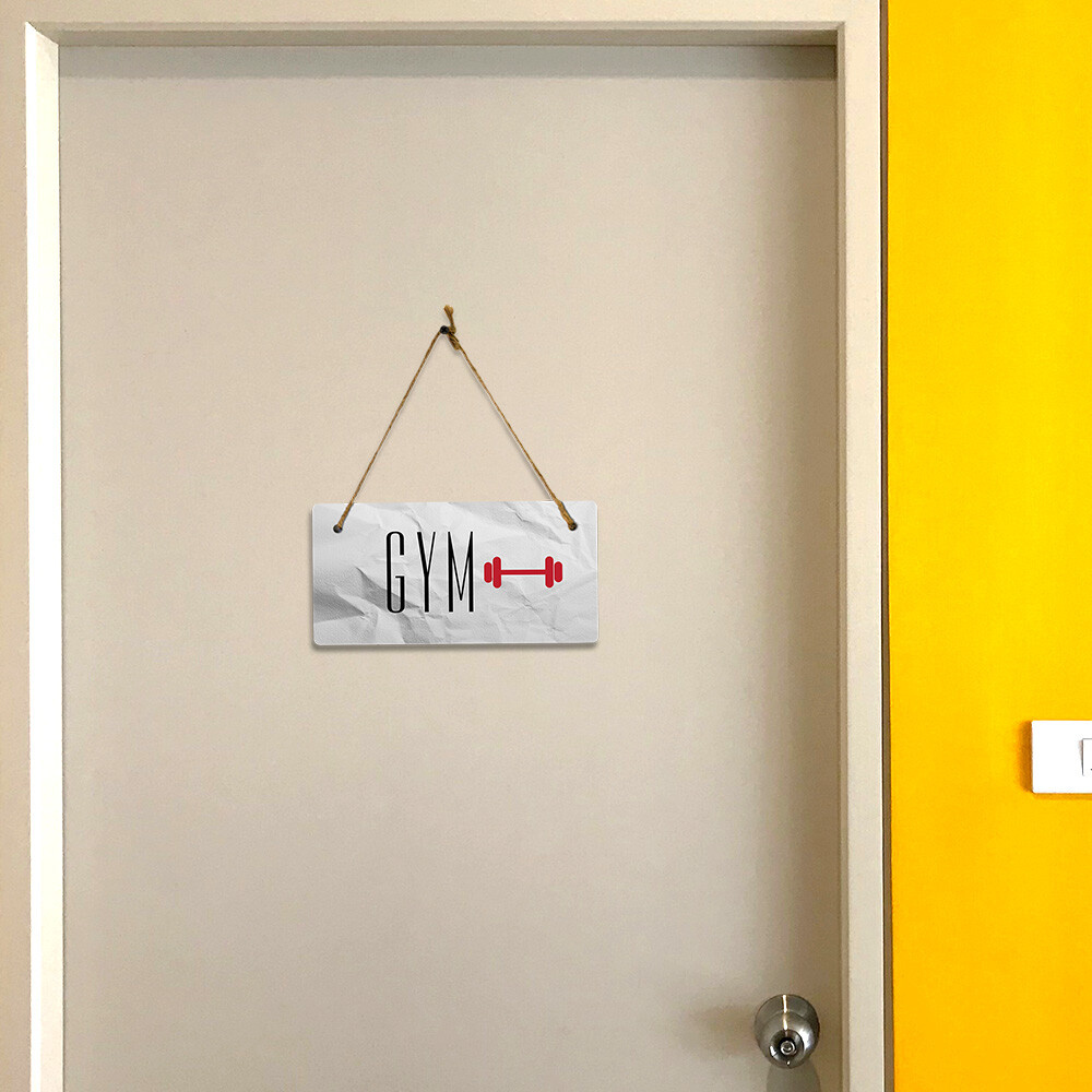 Gym 5×10 Hanging Plus Wall or Door Sign | Rustic Twine