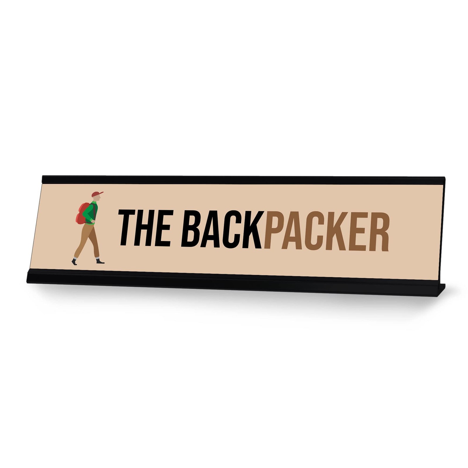 The Backpacker, Black Frame Desk Sign (2×8)
