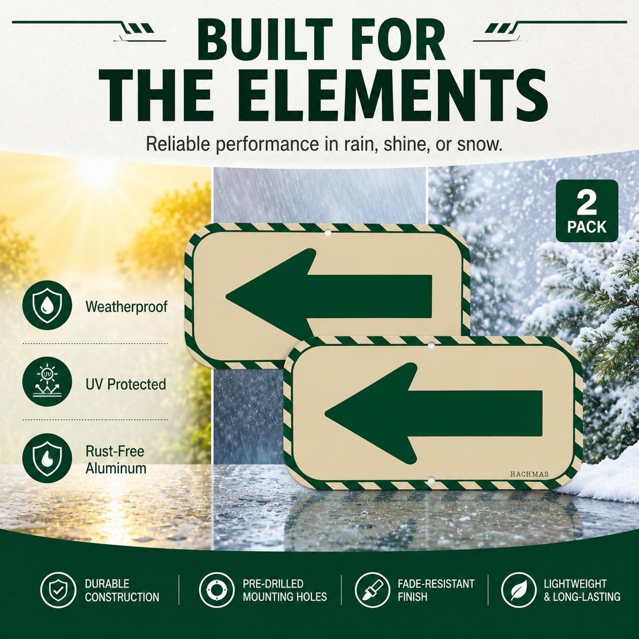 2 Pack Left Arrow Directional Signs – 12×6 Inch Reflective Metal Sign with Gr…