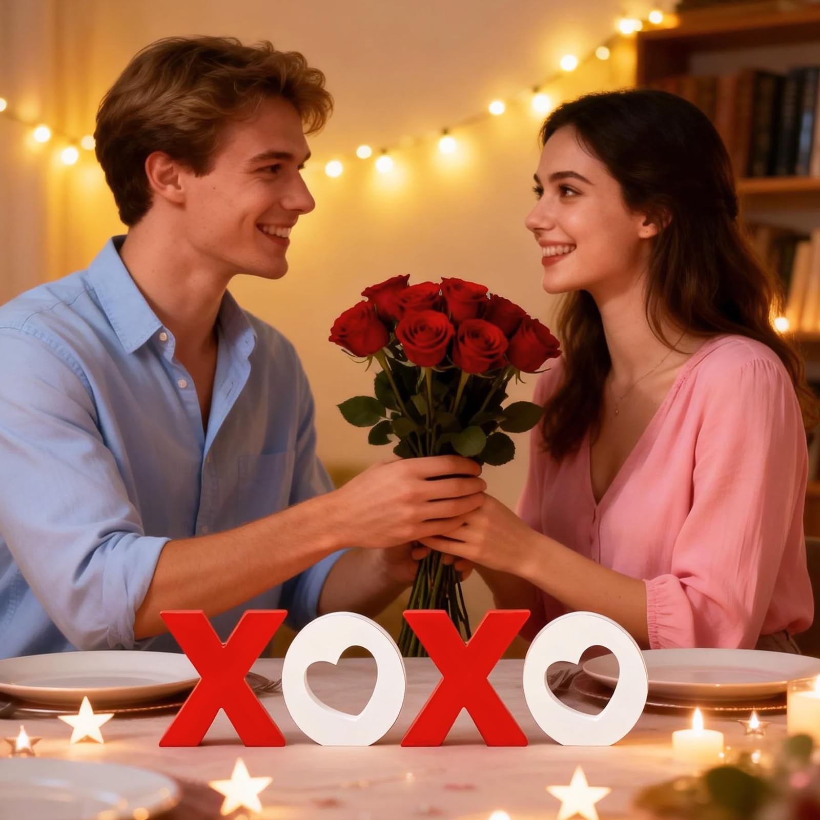 4 PCS Valentines Day Wooden XOXO Tabletop Tiered Tray Decoration Home
