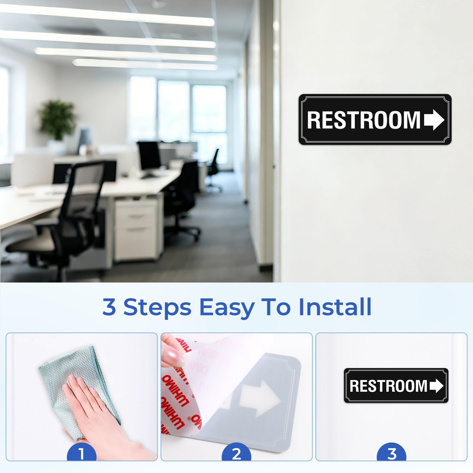 Restroom Sign for Business and Home, Self-adhesive Modern Unisex Bathroom Sig…