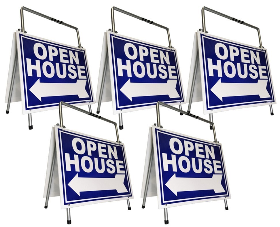 Real Estate Open House Sign Kit Metal A-Frame 5 Pack Blue