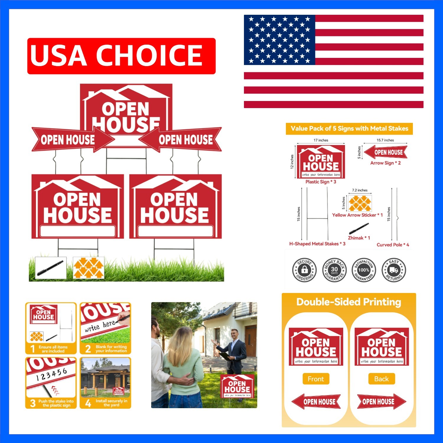 5 Pack Open House Signs, Open House Sign for Real Estate – 17&Prime;x12&Prime; Double Sid…