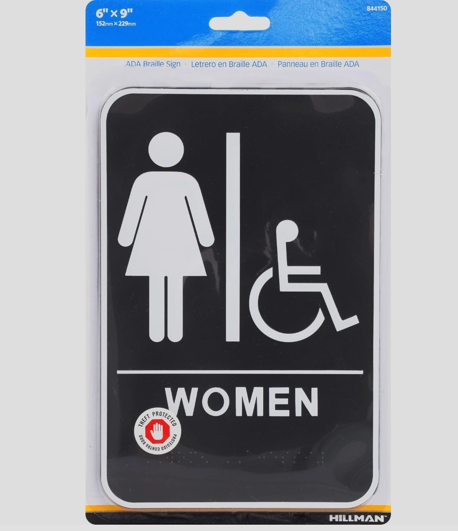 Women&rsquo;s Handicapped Restroom Sign with Braille 6&Prime; x 9&Prime;