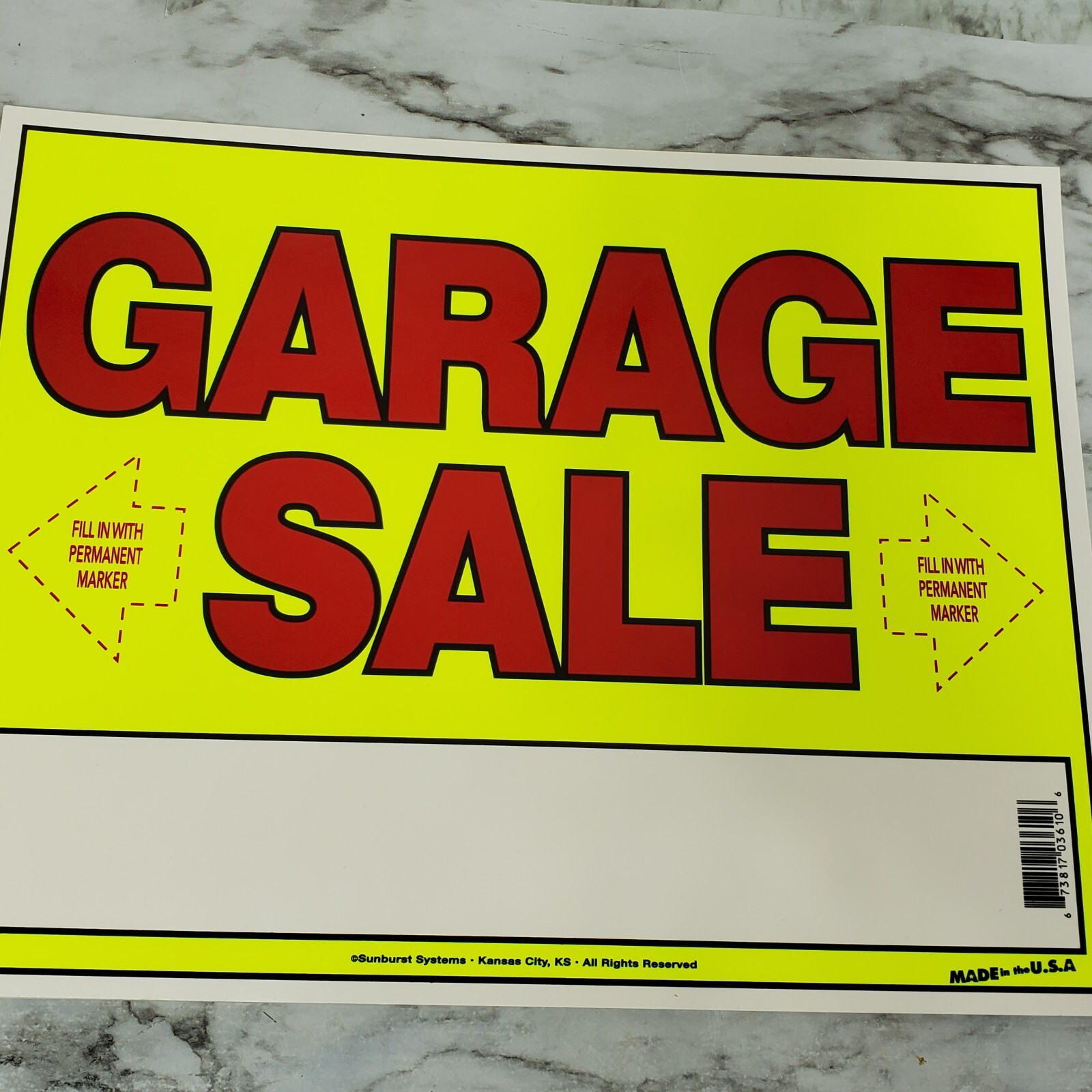 Sunburst Systems Neon Yellow Garage Sale Sign 11&Prime; x 14&Prime; with Arrows – Lot of 8