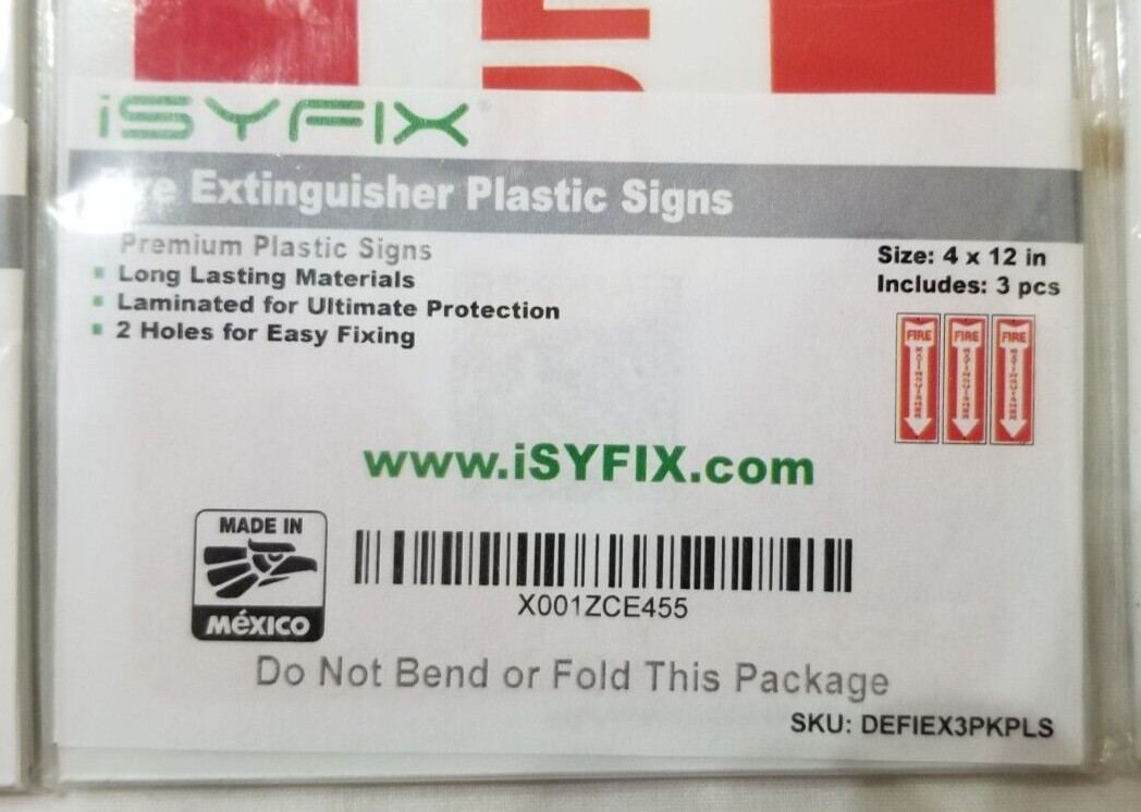 4 Packs 12 Signs Isyfix Plastic Fire Extinguisher Sign 4×12 Hanging Screw Mount