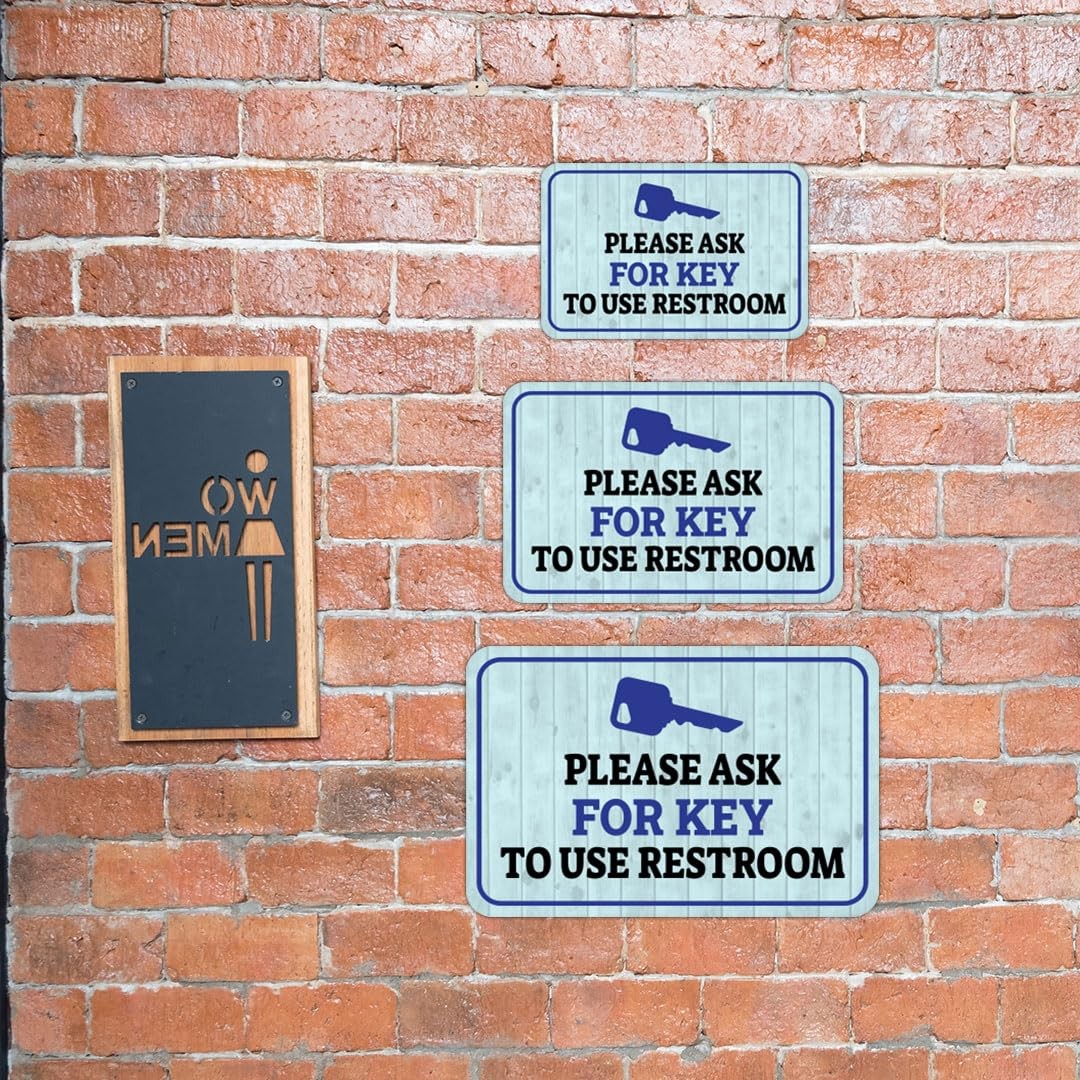Please Ask For Key To Use Restroom Sign Small Framed Wall Door Bathroom