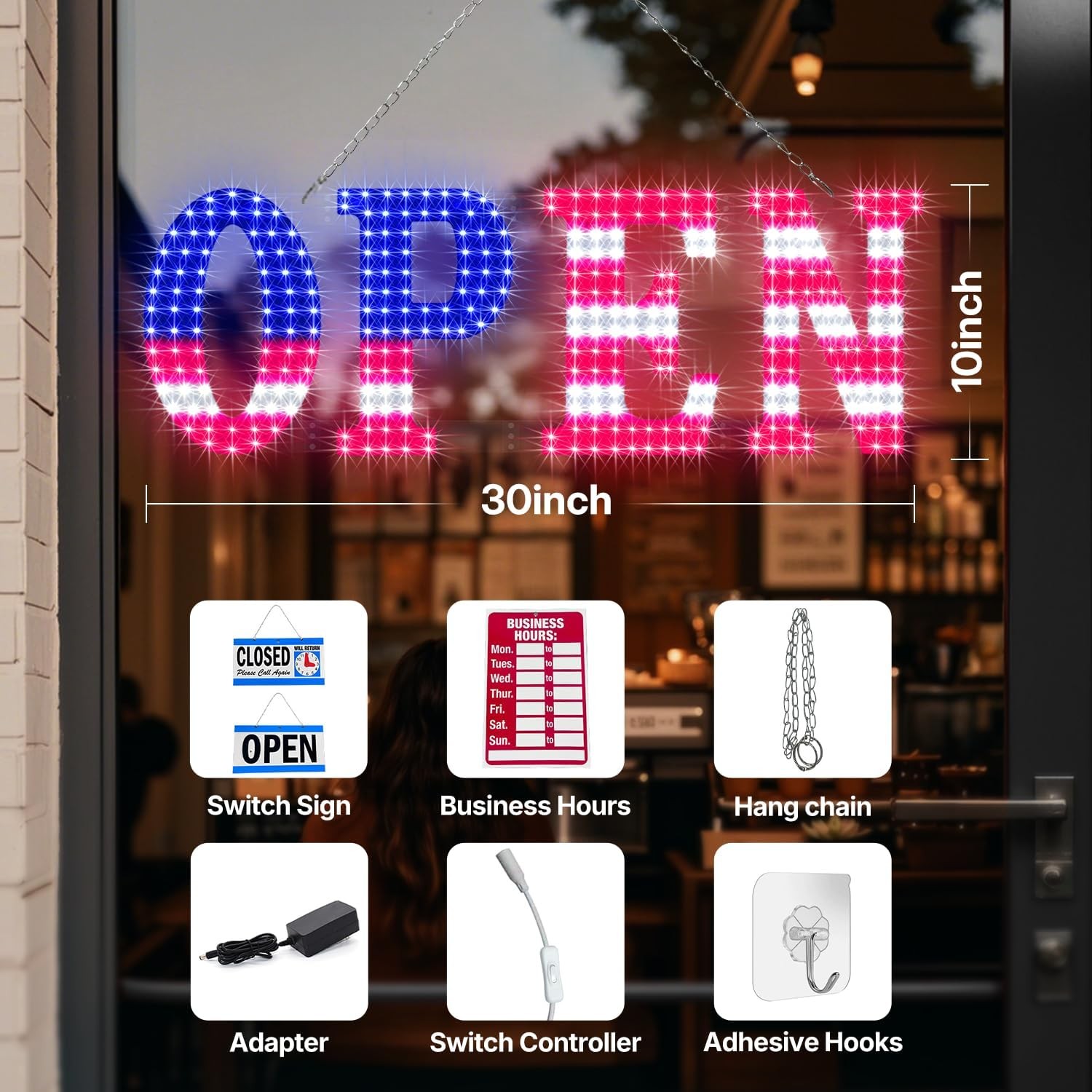 LED Open Signs For Business 30&Prime;X10&Prime; Ultra Bright Open Sign LED USA Flag Hanging