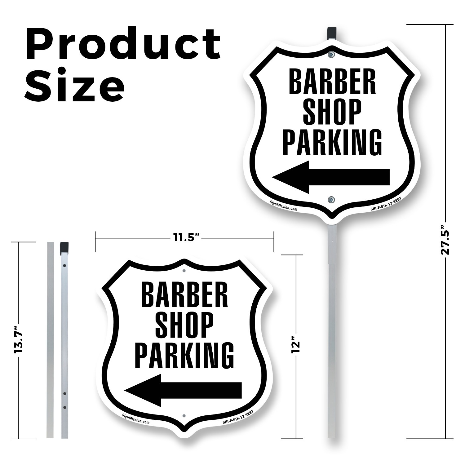 Barber Shop Parking Right Arrow Shield Shaped Sign With Stake Weather Resistant