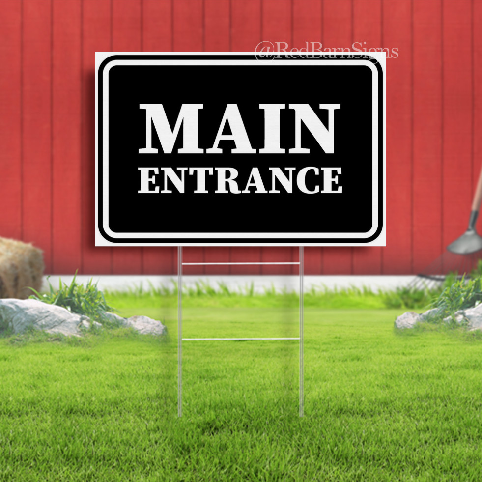 Classic Framed Main Entrance Lawn Yard Sign Single-Sided with metal H-Stakes