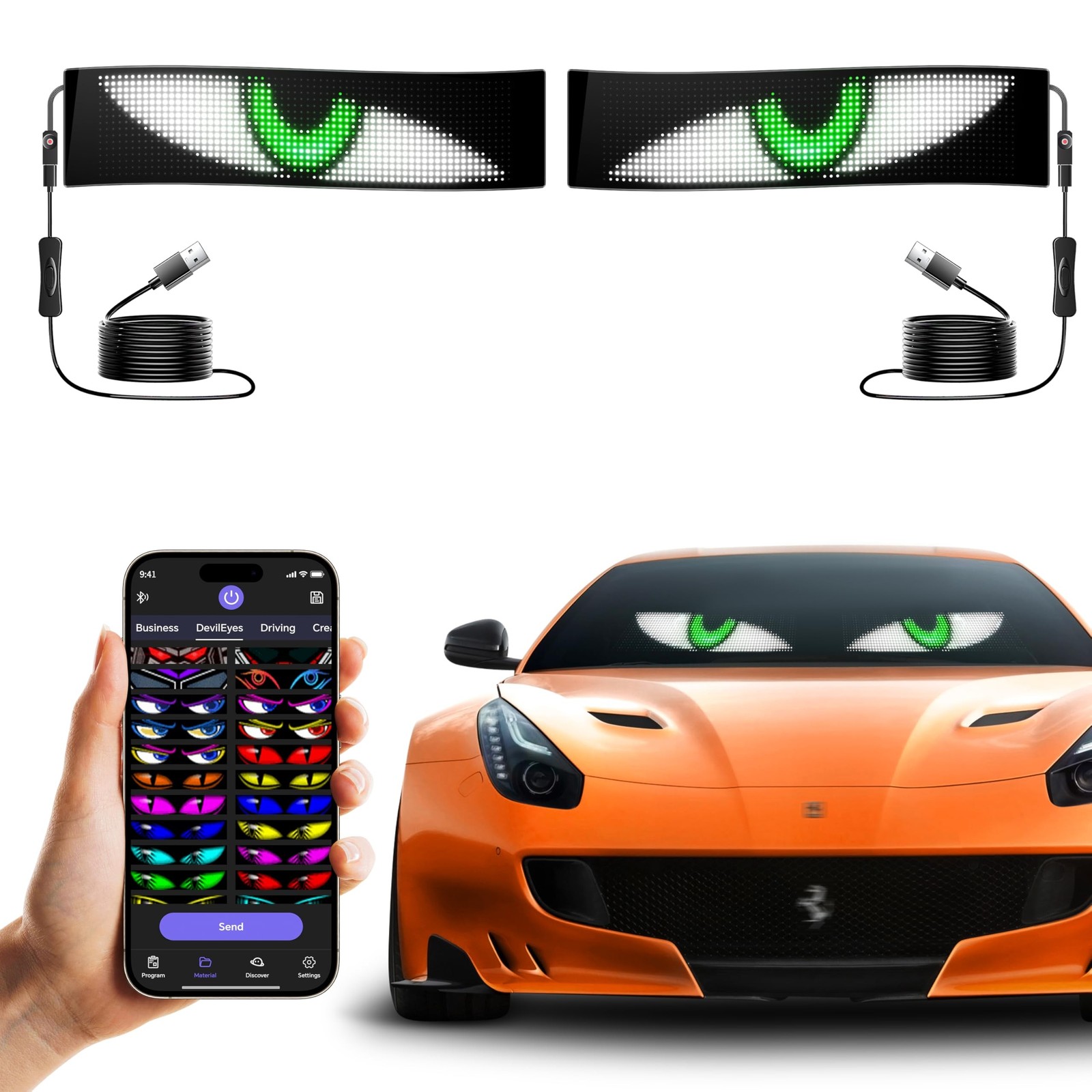 LED Sign for Car Devil&rsquo;s Eyes Light for Windshield APP Control Scrolling Disp…
