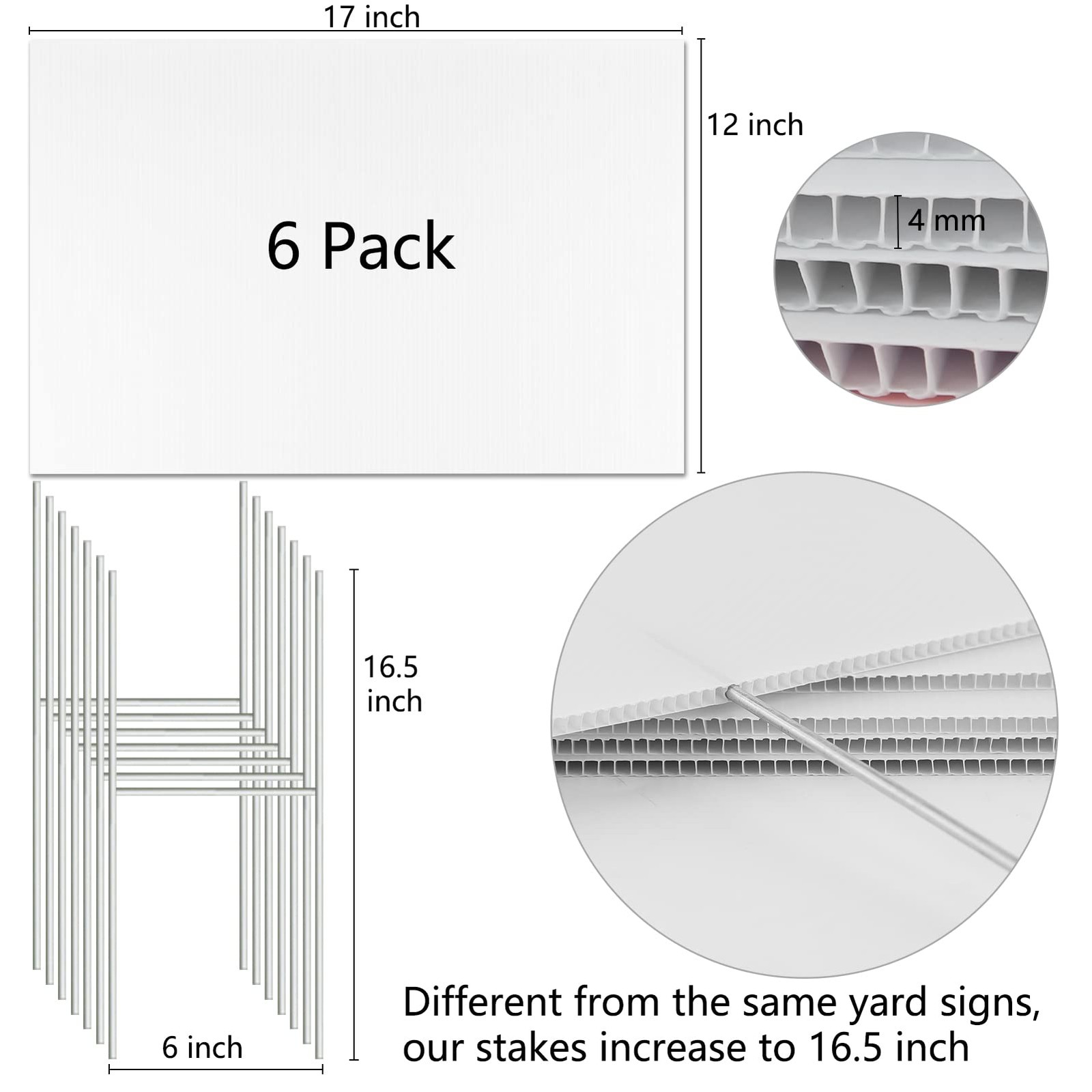 6 Pack Corrugated Plastic Yard Signs 17×12 Inches Double Sided Outdoor Sale