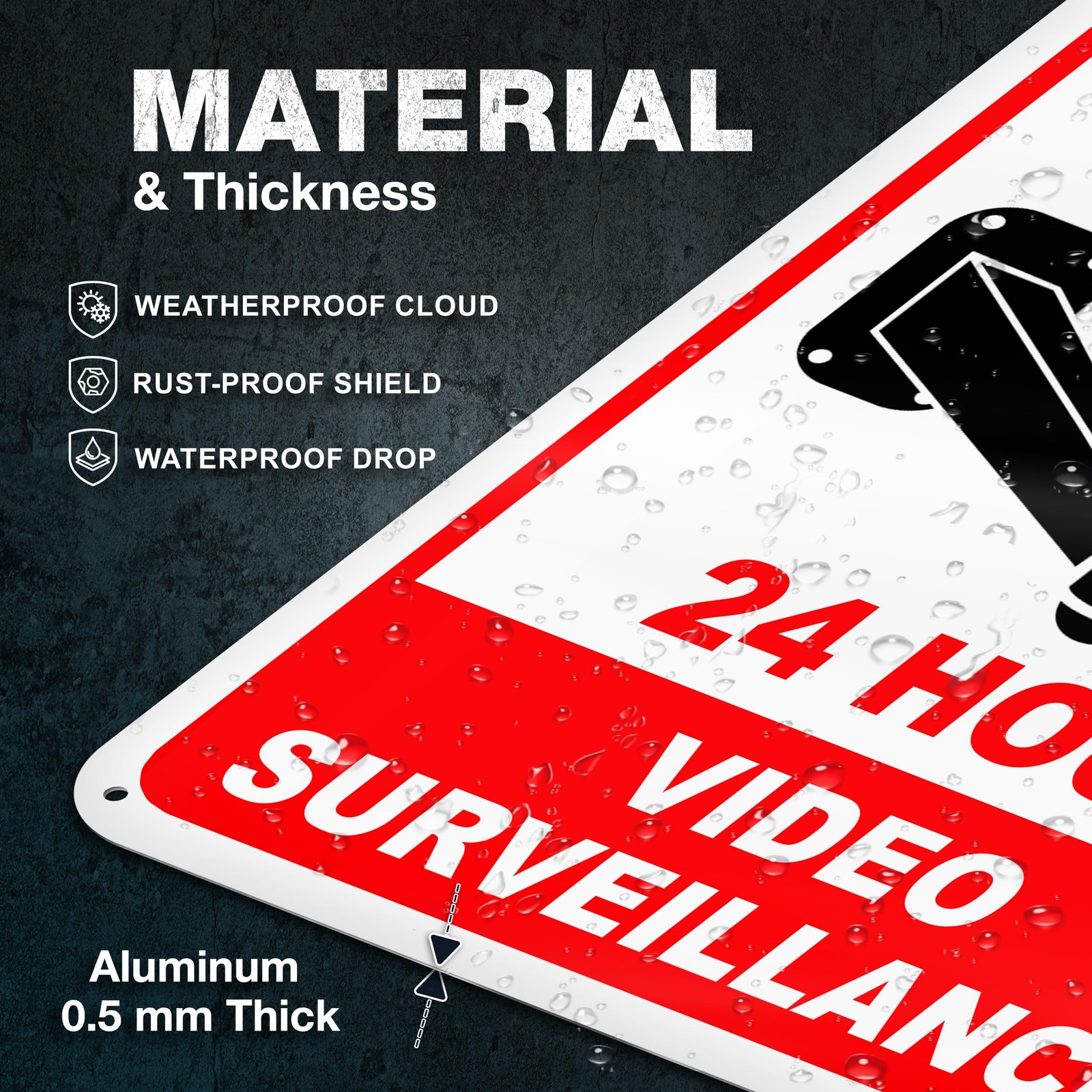 2 Pack 24 Hour Video Surveillance Sign 10×7 Inch for Home Office Business