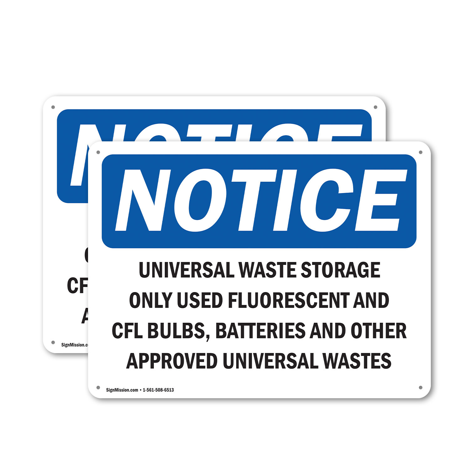 (2 Pack) Universal Waste Storage Only Used Fluorescent OSHA Notice Sign Decal