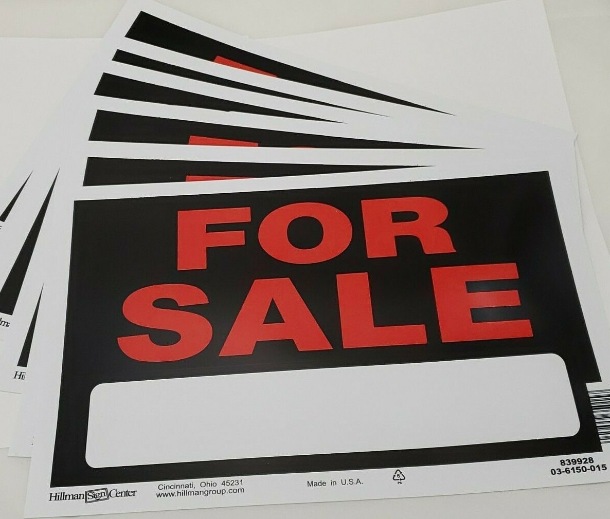 6 « For Sale » Signs w/Space for Info/Fill-In 8&Prime; x 12&Prime; Hillman 839928