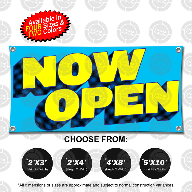 NOW OPEN Banner Sign Display Store Shop Restaurant Pawn Boutique Comic Arena NEW