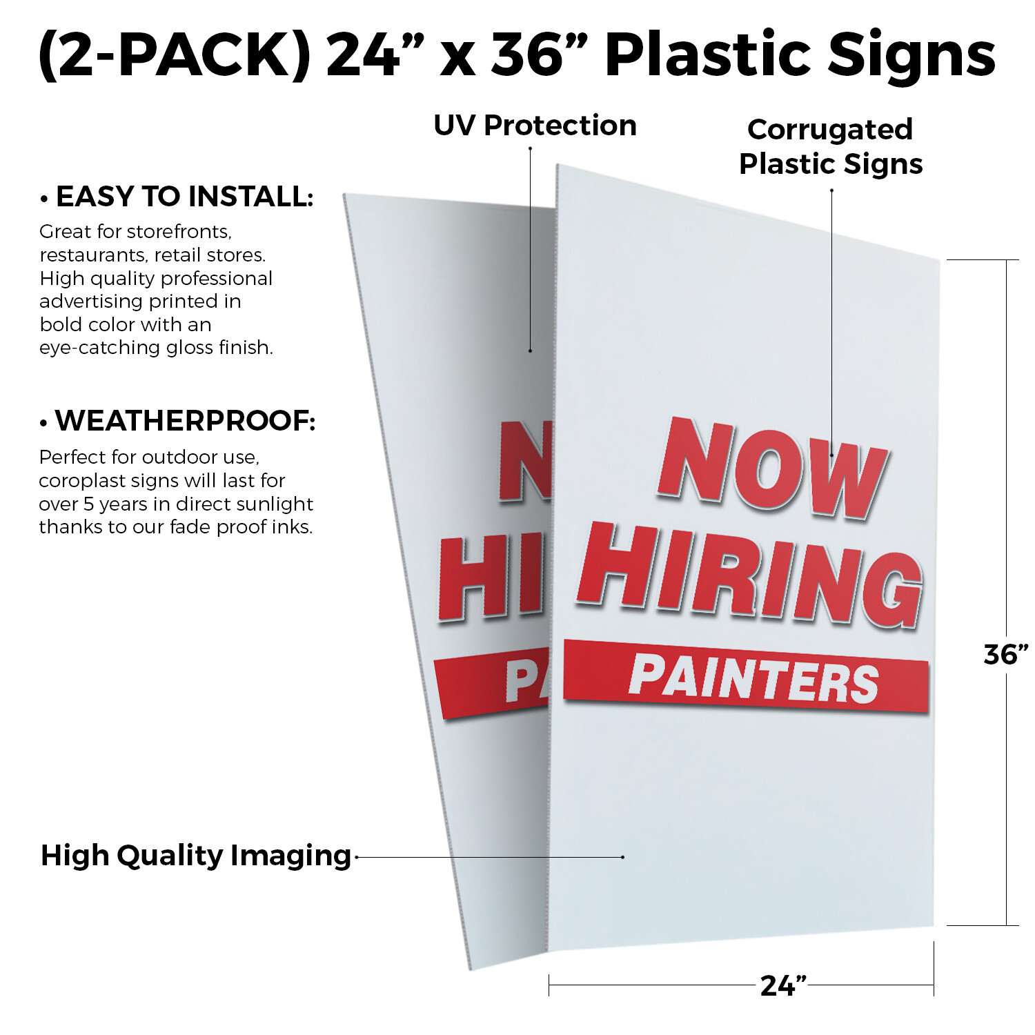 Now Hiring Painters 24&Prime; x 36&Prime; 2 Pack Of Store Sign Plastic Or Decal