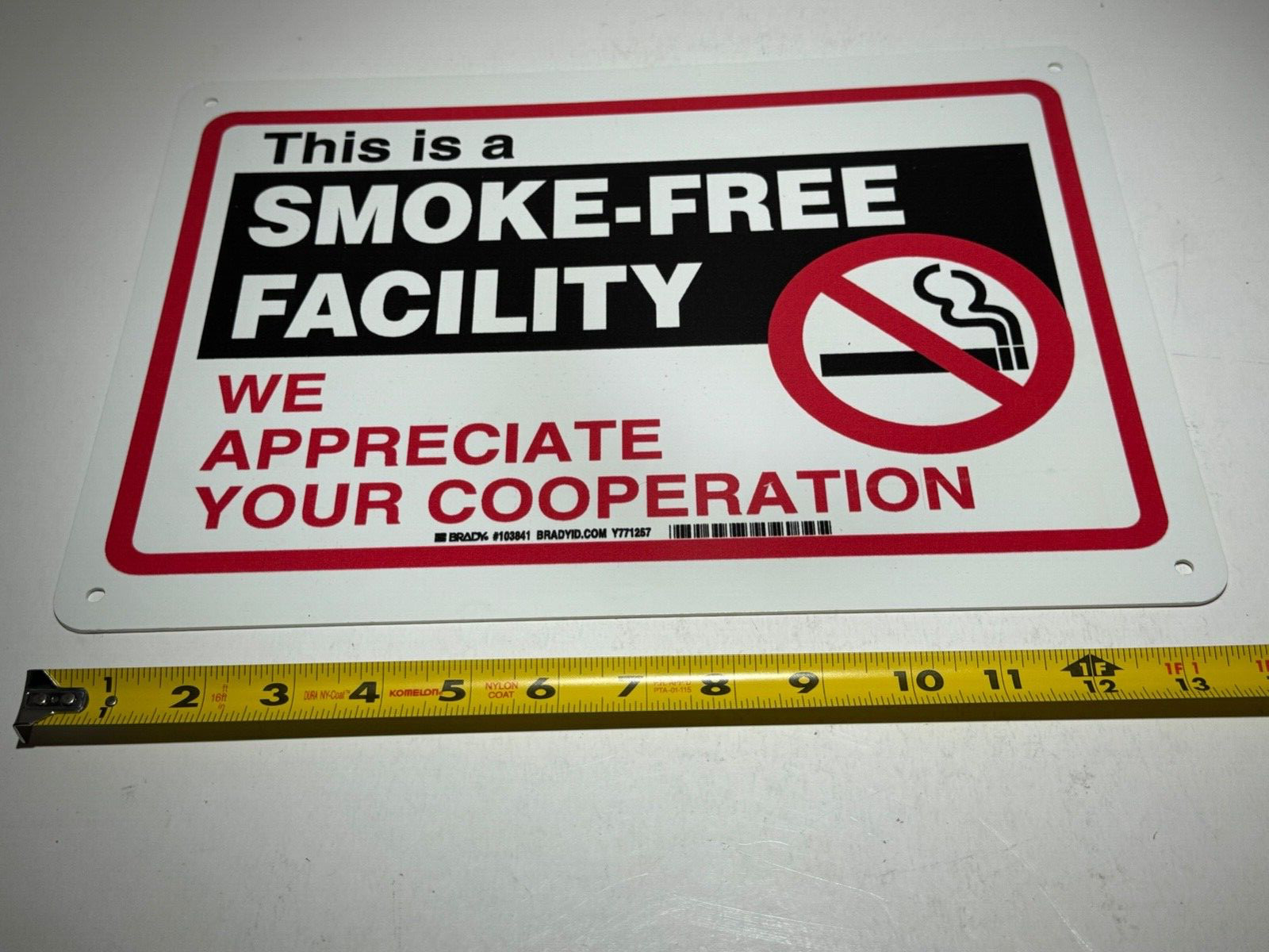 Brady 103841 This Is A Smoke-Free Facility 14in x 10in Sign