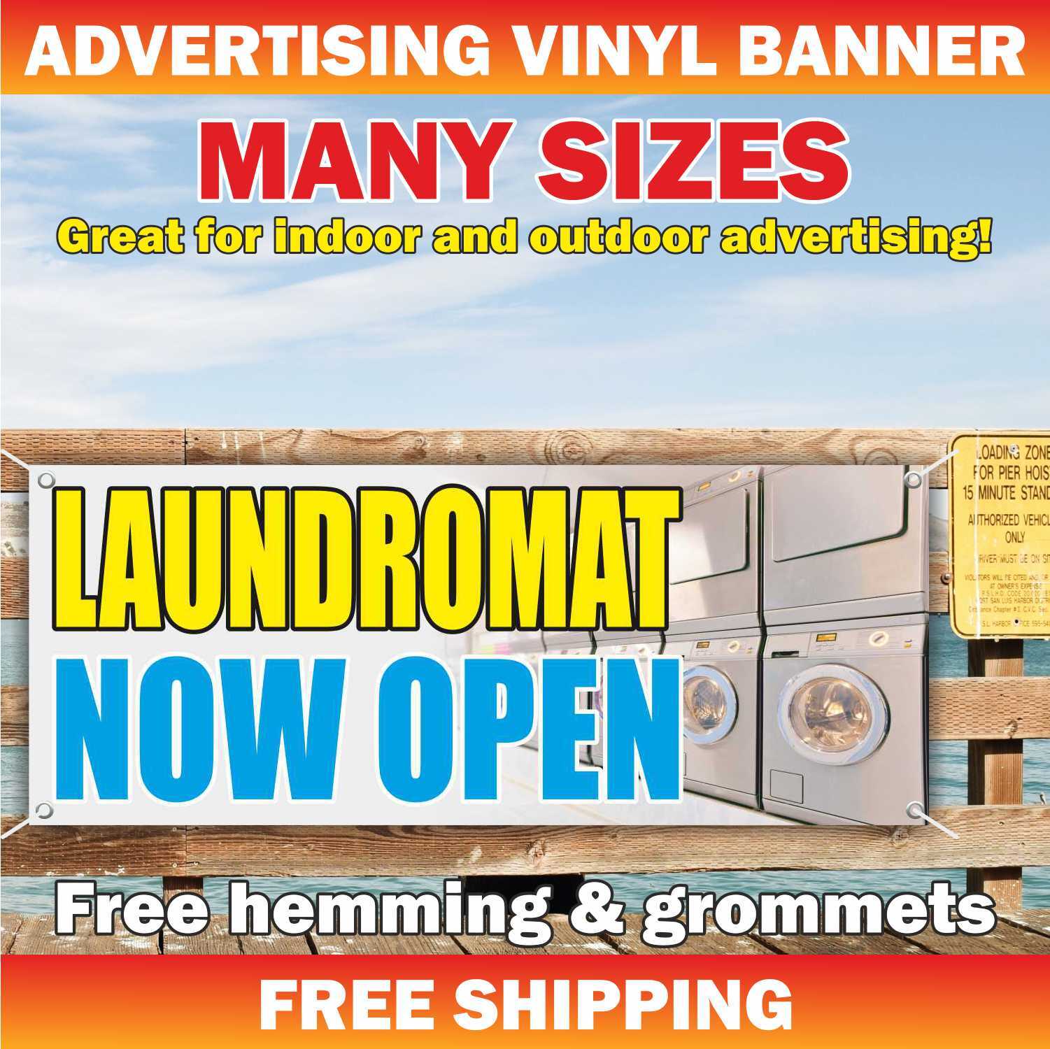 LAUNDROMAT NOW OPEN Advertising Banner Vinyl Mesh Sign CLEANING SERVICE Laundry