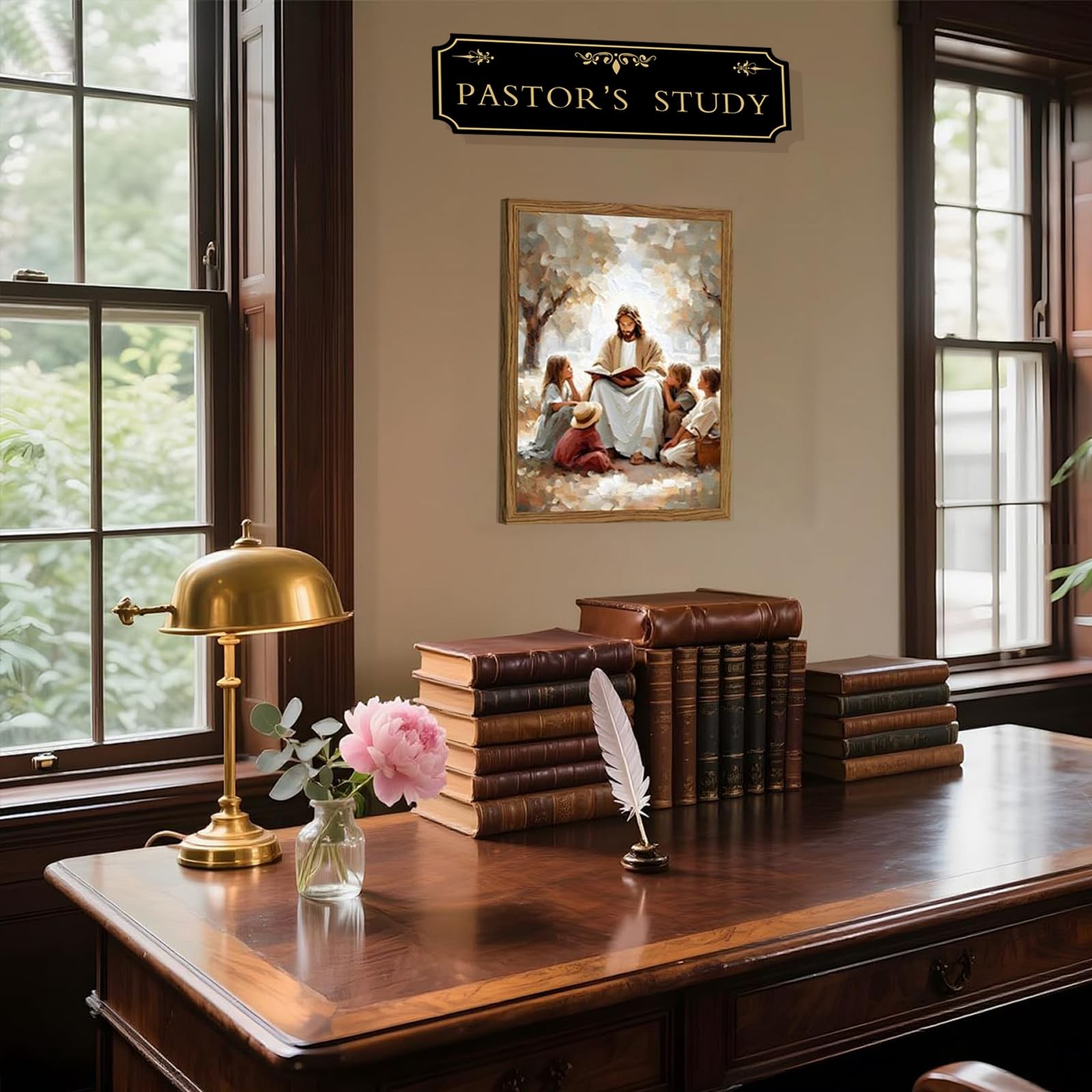 Pastor&rsquo;s Study Sign Door Black Gold Acrylic Plaque 12.5×4.45 Inch Decor
