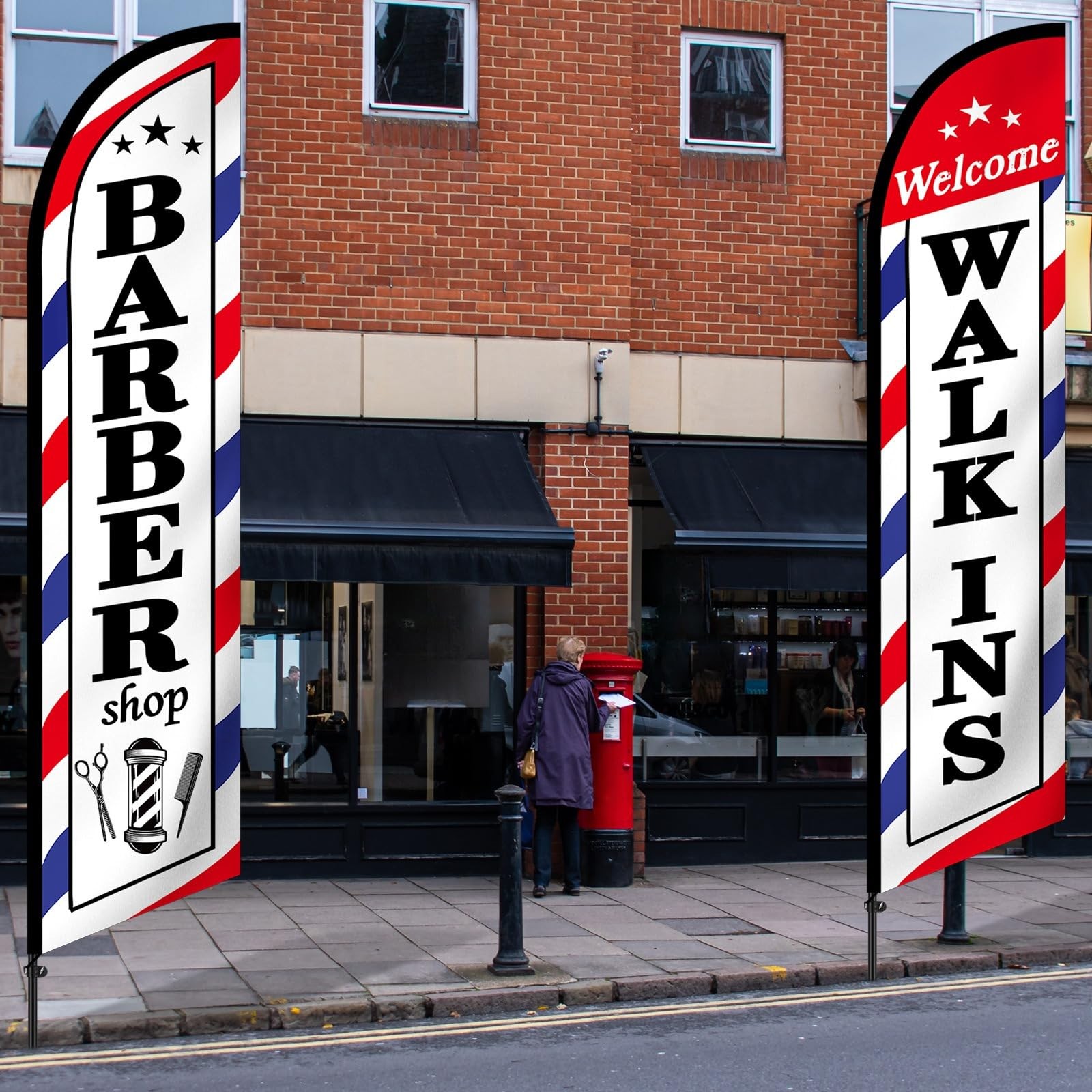 2 Pcs Barber Flag for Outside Barbershop Themed Swooper Flag Open Feather Barber