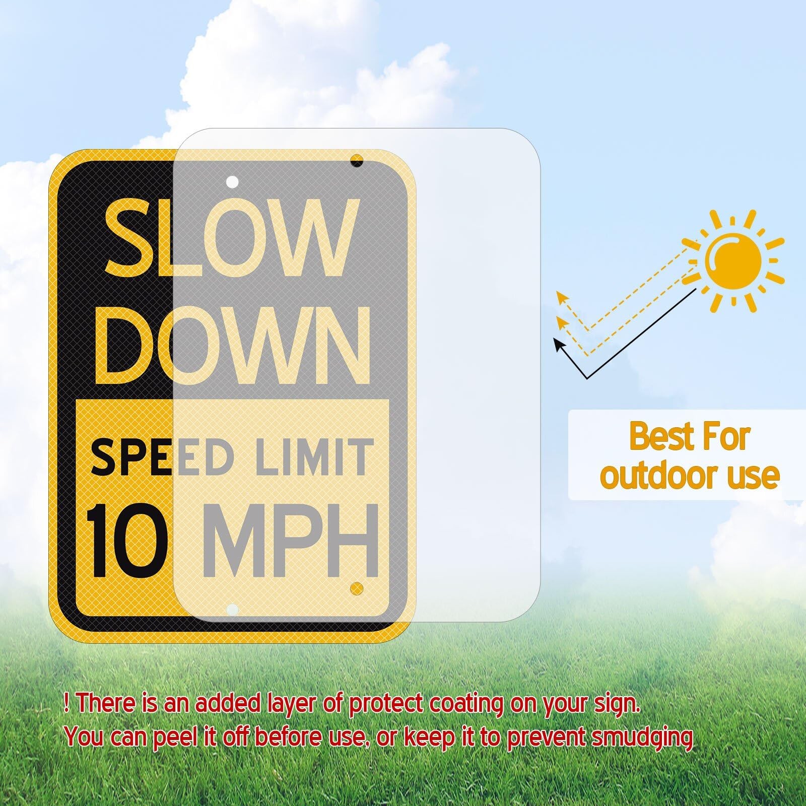 3 Pack 17×12 Inch Slow Down Sign Speed Limit 10 MPH Traffic Sign for Driveway