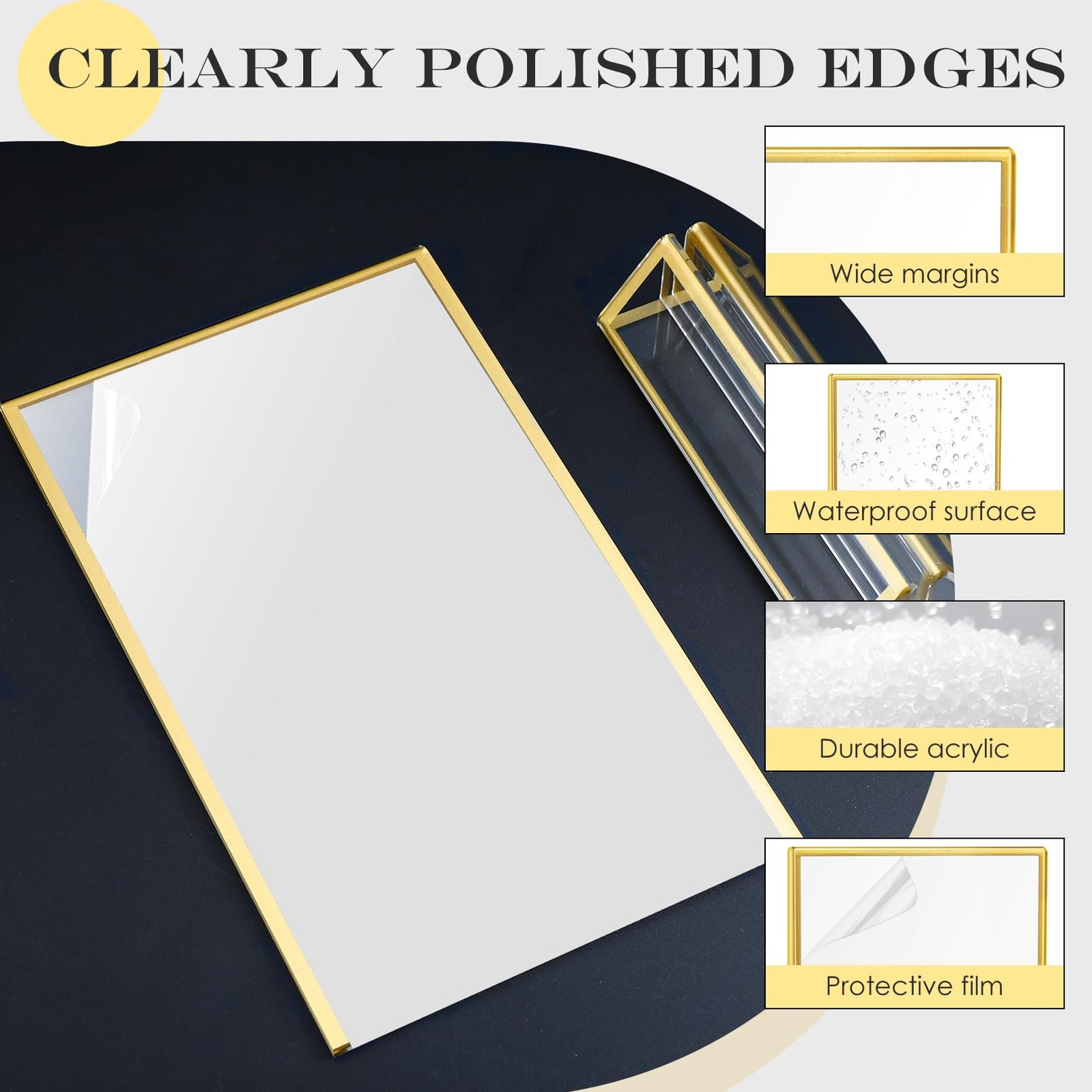PUREZON 12 Pack Acrylic Sign Holder, 4 x 6 Gold Picture Frame, Double golden