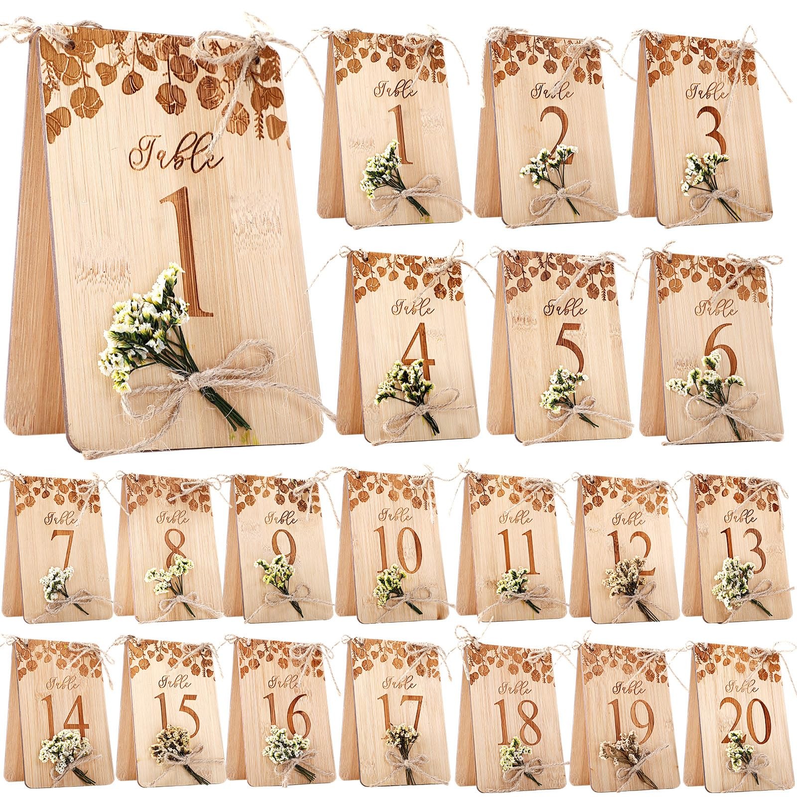 20 PCS Floral Wooden Wedding Table Numbers 120 Rustic Sign 4×6 Inch Decor