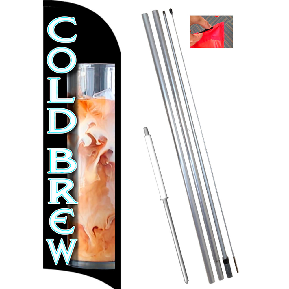 COLD BREW Premium Windless Feather Flag Bundle (Complete Kit) OR Optional Repla