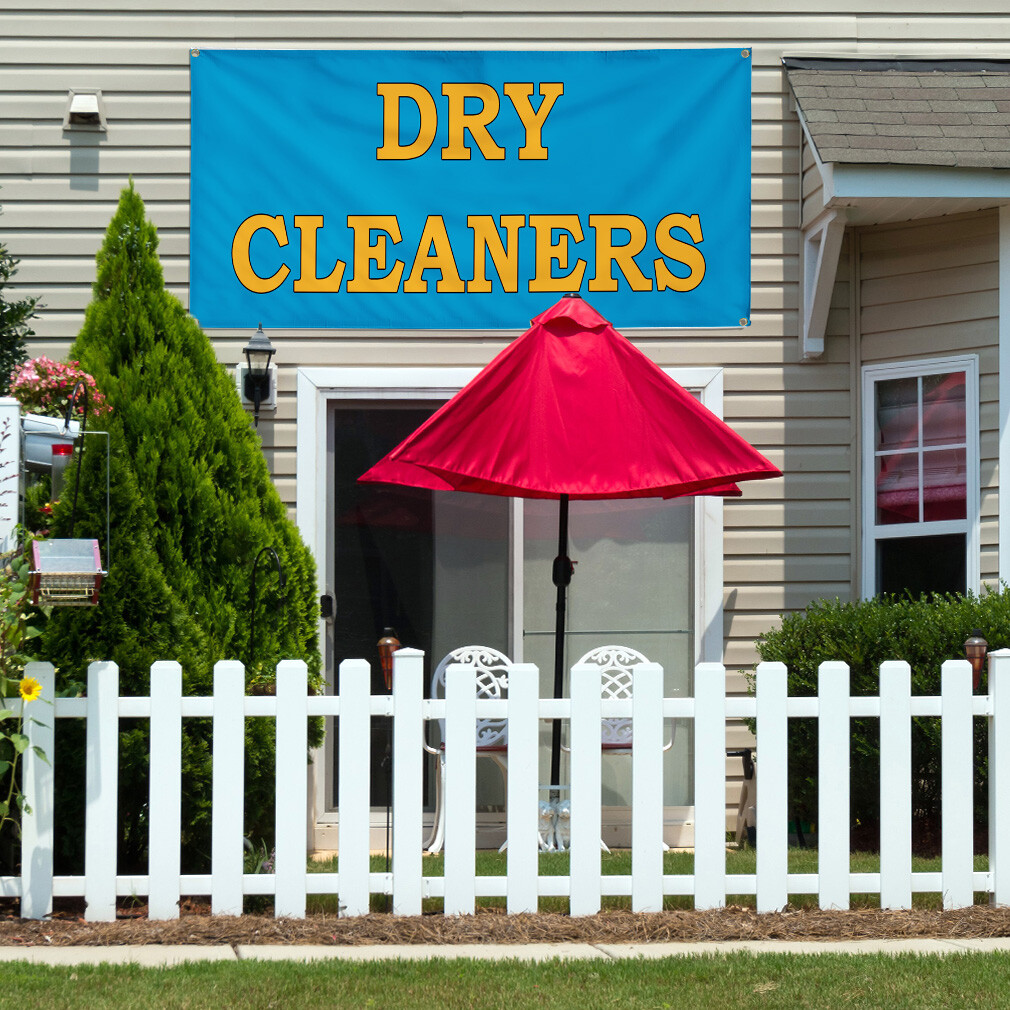 Vinyl Banner Multiple Sizes Dry Cleaners Blue Business Advertisement Business