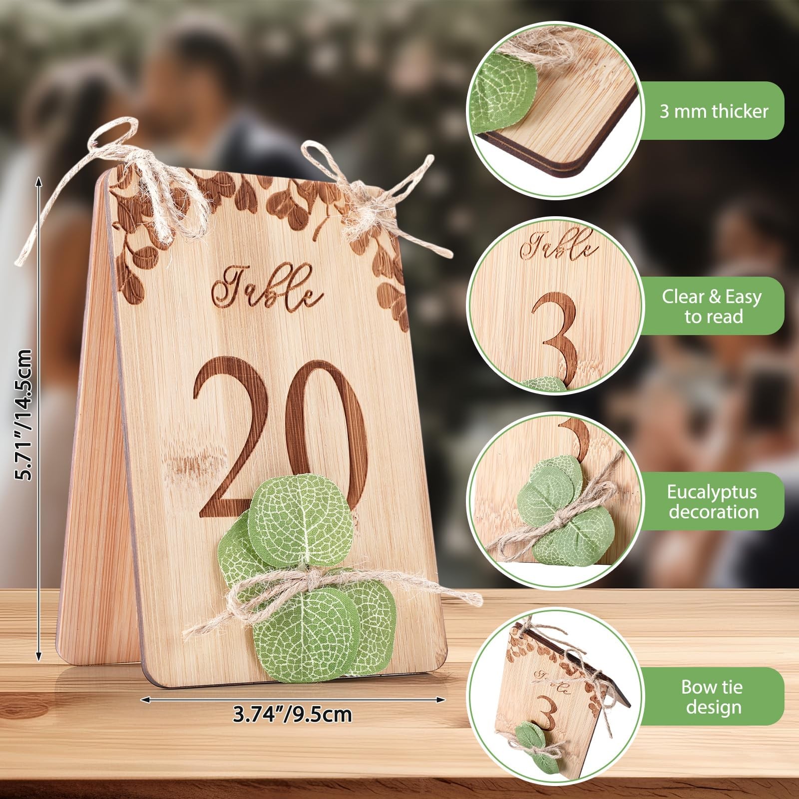 1-20 Wooden Table Numbers, 4×6, Eucalyptus, Rustic Wedding Centerpieces, Signs