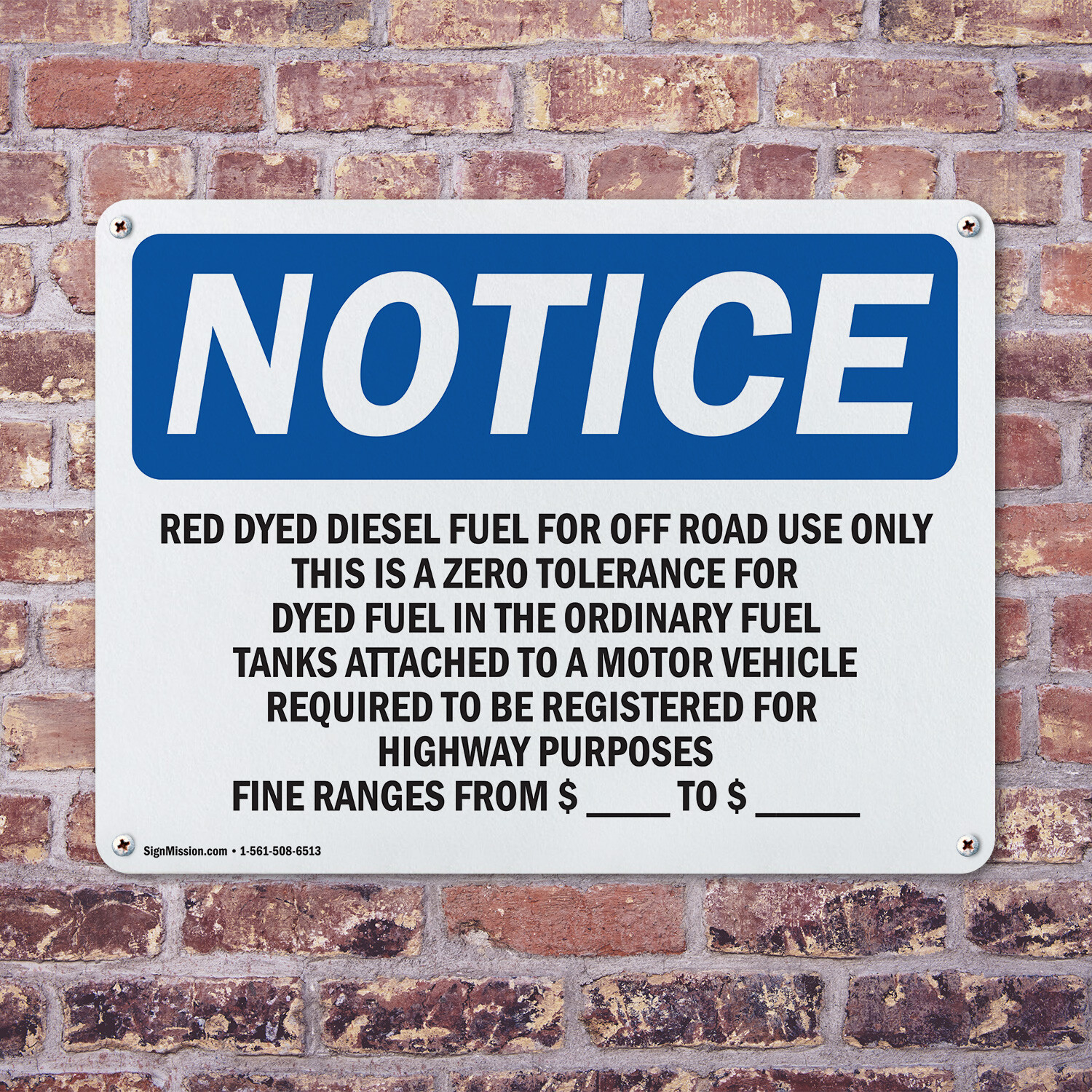 (2 Pack) Red Dyed Diesel Fuel For Off Road Use Only OSHA Notice Sign Decal Metal