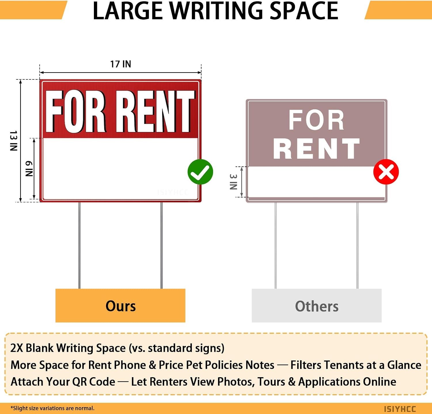 2 Pack For Rent Sign with Stakes, 17×13&Prime; Double-Sided Yard Sign – Extra Large Wr